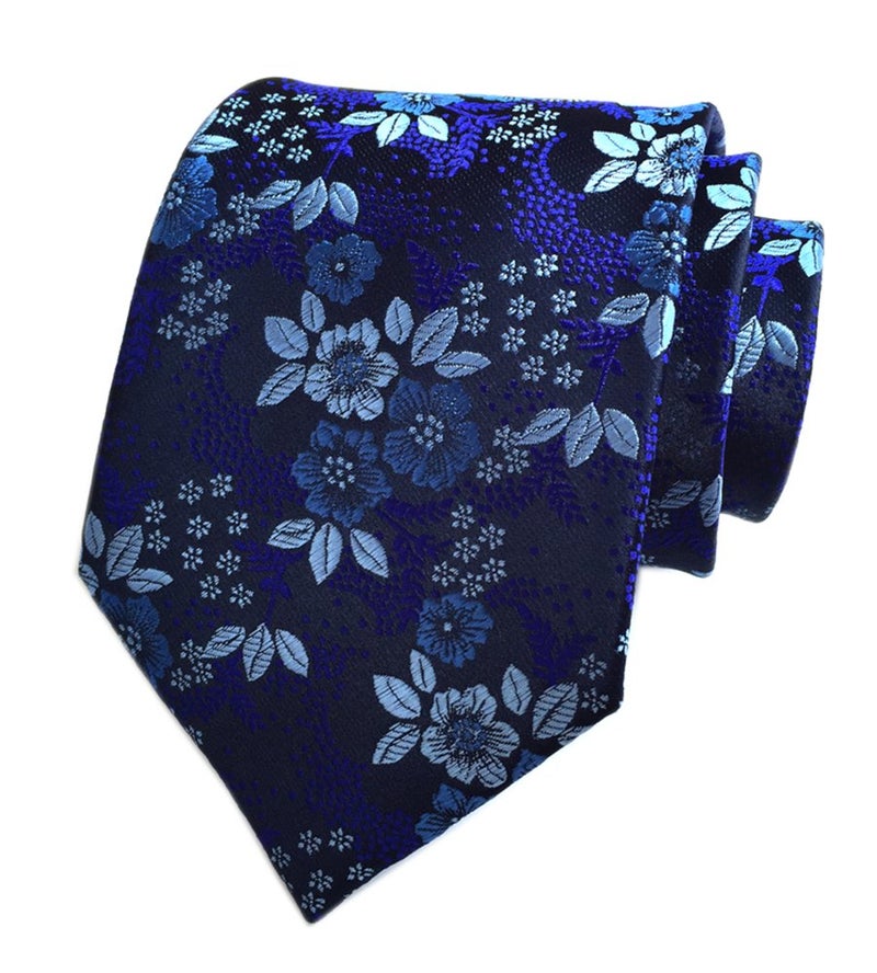 Elfeves Men's Boys Silk Navy Blue Tie Paisley Pattern 3.15" Width Necktie For Any Outfit - Image 3